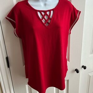 Top Simply Scarlett brand S red with rhinestones